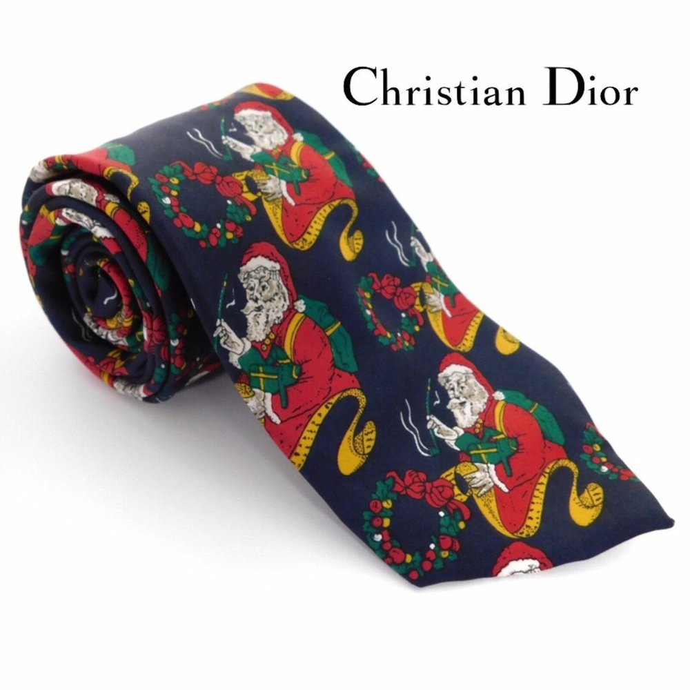 Christian Dior Monsieur Vintage Silk‎ Tie Smoking Santa Claus Holiday Christmas